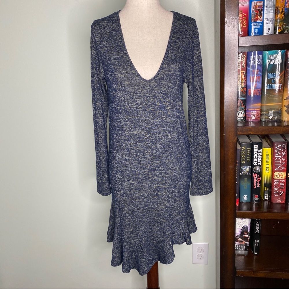 Riller & Fount heather blue deep neck long sleeve dress size 0